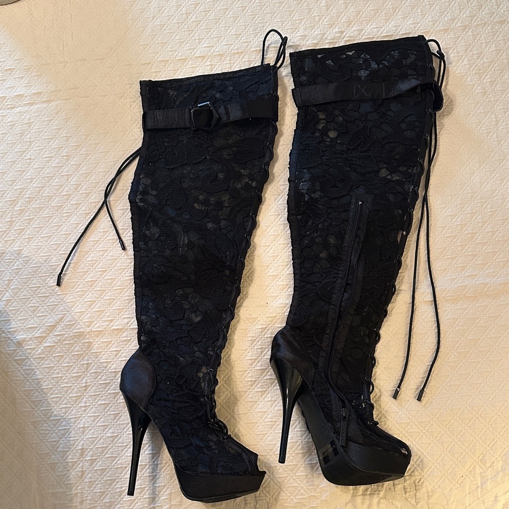 Shiekh Black Lace Over-the-Knee Boots